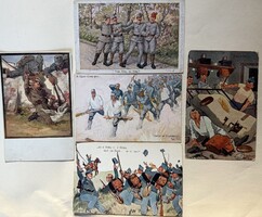 5db l. Világháborús különleges hadi képeslap (zászló) Vicces lapok