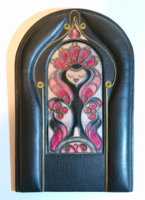 Czóbel Mariann – „Virágtündér” tűzzománc kép (10×15 cm) bőr keretben, tanúsítvánnyal