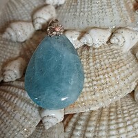 Természetes akvamarin medál, 925 sterl. ezüst medáltartóval