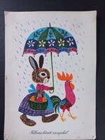 Old graphic postcard with drawings Happy Easter! Zsuzsa Demjén
