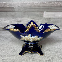 Haas Czjzek M-Z kobaltkék 24K arannyal díszített porcelán gyümölcsös tál