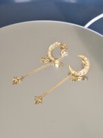 Arany brilles csüngős fülbevaló pár hold és csillagok