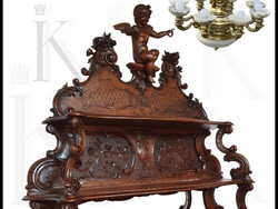 Dúsan faragott angyal szobros antik barokk rokokó pohárszék tálaló etager BÉRELHETŐ