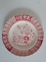 Antik régi angol fajansz kerámia tányér Copeland kínai keleti Kew minta bordó fehér 1890 19,5 cm