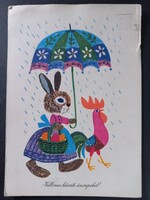 Old graphic postcard with drawings Happy Easter! Zsuzsa Demjén