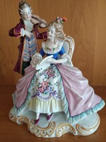 Német barokk hegedülő pár, Sitzendorfi porcelán - 19 cm