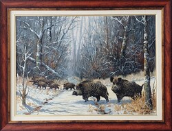 Kovrig Miklós – Téli erdei jelenet vaddisznó-kondával