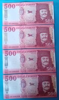 4 db 500 Forintos 2025 ET , UNC sorszámkövető