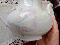 Régi ritka  szecessziós virág / írisz mintás  hollóházi  porcelán teás / kávés  kanna / kiöntő