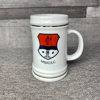Hollóháza Hungary, Hollóházi porcelán aranyozott Miskolc feliratos kisméretű korsó
