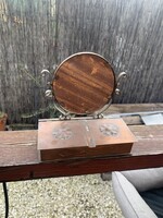 Réz doboz tükörrel, vintage mini fésülködőasztal