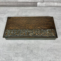 Lignifer réz díszdoboz szüreti életképet ábrázoló domborművel