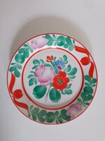 Retro kalocsai népi mintás porcelán dísztányér kézzel festett rózsa díszítés fali tányér 19 cm