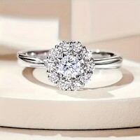 Moissanite 1 Karátos Gyémánt Köves Gyűrű 925 Tiszta Ezüst Ródium Bevonat Hipallaergén Ékszerdoboz Új