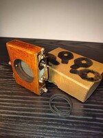 Thornton-Pickard mahagóni zárszerkezet antik nagyformátum (Működik! Függönyön mini lyukak.)