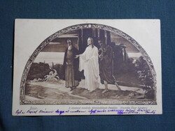 Képeslap,Baja,Ciszterci rendház társalgó,Éber Sándor freskó látkép,részlet,1925-