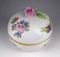 1Z005 Régi nagyméretű Viktória mintás Herendi porcelán bonbonier 11 cm