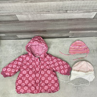 Next pink kislány kabát virágmintával 2 db sapkával szett 9-12 hó