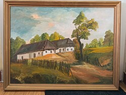 Szabó László , Kávási faluházak 80x60cm olajfestmény. Kisautó, játék csere is érdekel