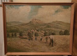 Aratást ábrázoló olajfestmény nagyméretű 64x84cm