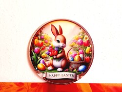 Húsvéti ajtódísz, fali dekoráció, barna nyuszi, tojás, virág mintával, átmérő 20 cm