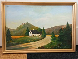 Szabó László , Tanya 60x40cm tájkép- olajfestmény . Kisautó, játék csere is érdekel