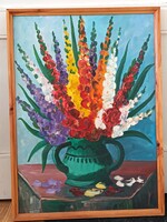 Szabó László , kardvirágok 50x70cm olajfestmény. Kisautó, játék csere is érdekel