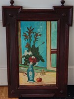 Szabó László , kék váza 38x58cm olajfestmény. Kisautó, játék csere is érdekel