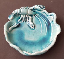 Régi Zsolnay kék alapmázas rákos tál 15cm