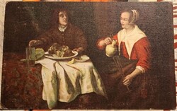 Antik festményes képeslap – Postatiszta, megíratlan, Turul 12 filléres bélyeggel