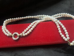 Gyémánt kapocs arany tagokkal dupla soros gyöngy nyakék.Igazolással