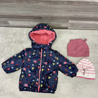 Inextenso sötétkék szívecske mintás kislány kabát 2 db sapkával szett 68