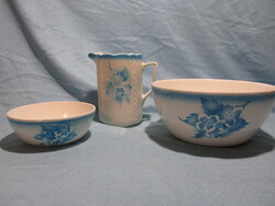 Kispesti Gránit kék virágos kancsó és 2 tál