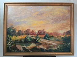 Szabó László , tájkép borús időben 80x60cm olajfestmény. Kisautó, játék csere is érdekel