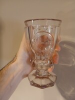 Antik Biedermeier talpas pohár Emlék felirattal