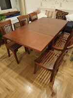 Indonéz tömörfa ebédlőasztal 6 székkel és vendéglappal