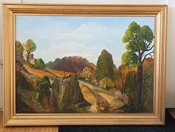 Szabó László , út a dombok közt 70x50cm tájkép- olajfestmény . Kisautó, játék csere is érdekel