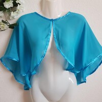ESKÜVŐ BOL27 - Elegáns megkötős türkizkék színű muszlin boleró, pelerin
