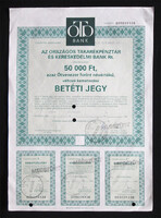 Országos Takarékpénztár (OTP) betéti jegy 50000 forint 1998