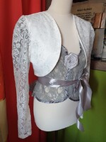 ESKÜVŐ BOL34 - Fehér menyasszonyi hosszú ujjú csipke boleró