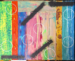 Galla Miklós saját absztrakt alkotása : "Ferde Hajlakk" aláírt 39 x 50 cm