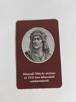 OTP kártyanaptár 1978. évi  - Hunyadi Mátyás arcképe az 1921-ben kibocsátott százkoronásról
