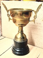 Szárnyas füllel Fém kupa/ kaspó, szép fa talpon