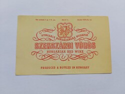 SZEKSZÁRDI VÖRÖS régi boros, italos címke 0.7 l - HUNGARIA BORGAZDASÁG BUDAFOK