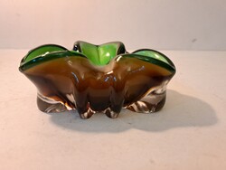 Antik cseh art deco üveg tálka, színes üveg, különlegesen szép