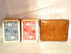 Régi rummy kártya pakli, bőr tokban.