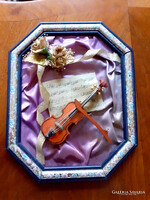 Retró hegedűs falikép, vagy álló kép. 25x20 cm