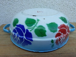 Budafoki nagy méretű régi rózsás zománcos tál