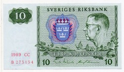 Svédország 10 svéd Korona, 1989 CC, nagyon szép