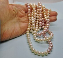 Ritka antik valódi fényes 8mm-es gyöngyszemekből 160cm 18kt-os arany kapoccsal Akció!!!